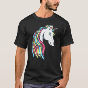 T-shirt Belle couleur arc-en-ciel Unicorn tête Flow Ma