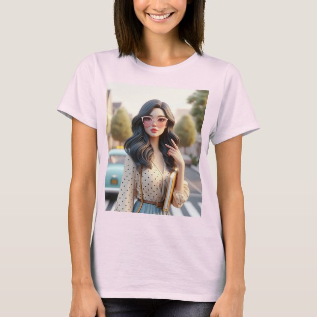 T-shirt Belle dame avec cheveux avide 3 (Devant)