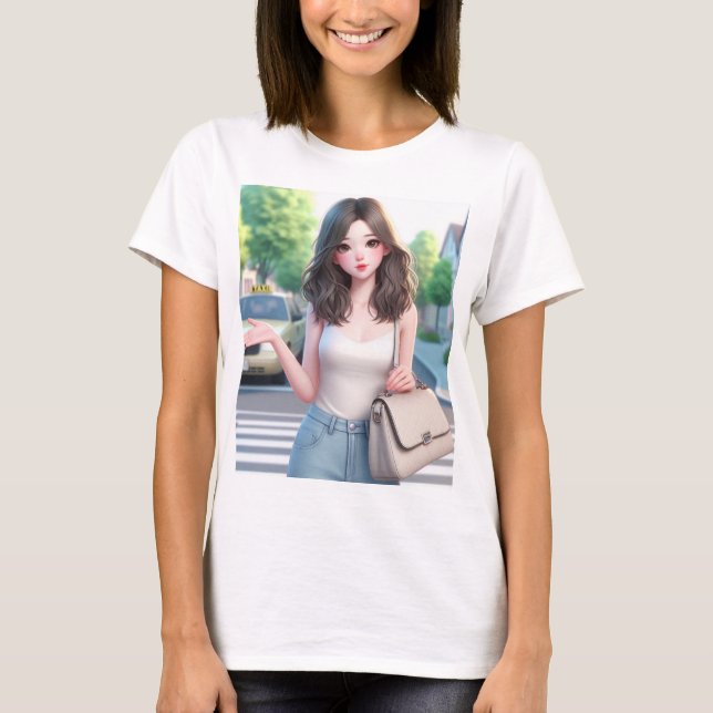 T-shirt Belle dame avec cheveux avide 4 (Devant)
