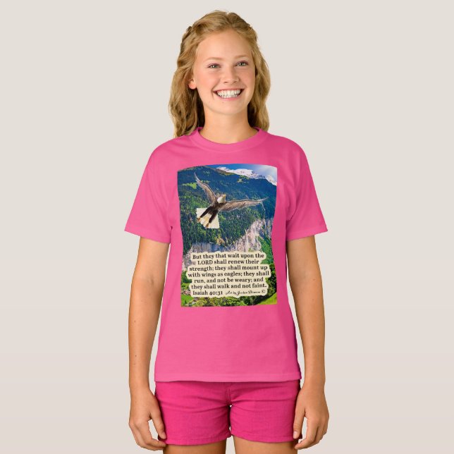 T-shirt Belle Écriture d'aigle Isaïe 40:31 (Devant entier)