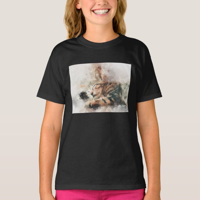 T-shirt Belle et mignonne chaton couchage aquarelle (Devant)