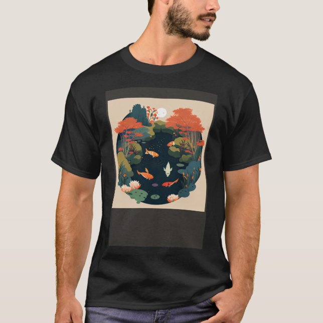 T-shirt Belle éton en automne soleil sur la forêt avec Koi (Devant)