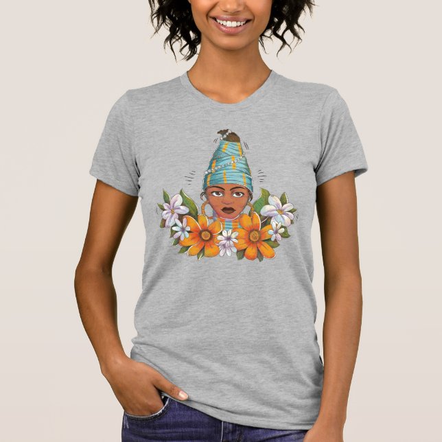 T-shirt Belle femme africaine aux fleurs (Devant)
