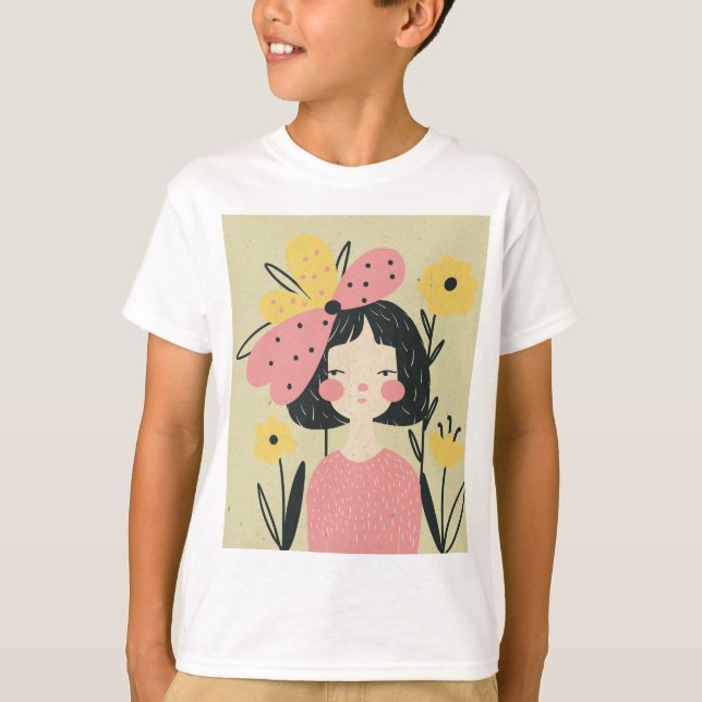 T-shirt belle femme avec une fleur rose	 (Devant)