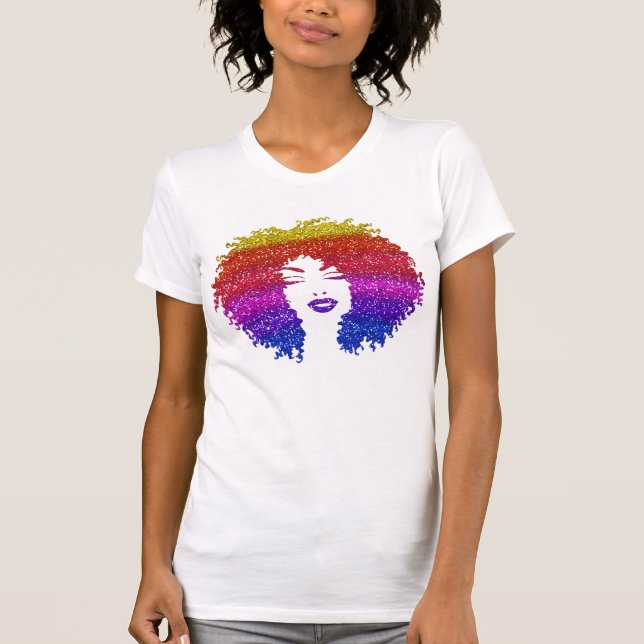 T-shirt Belle Femme | Coiffure naturelle Afro | Arc en cie (Devant)
