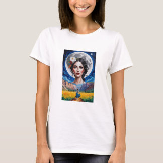 t-shirt belle femme sur une grande lune