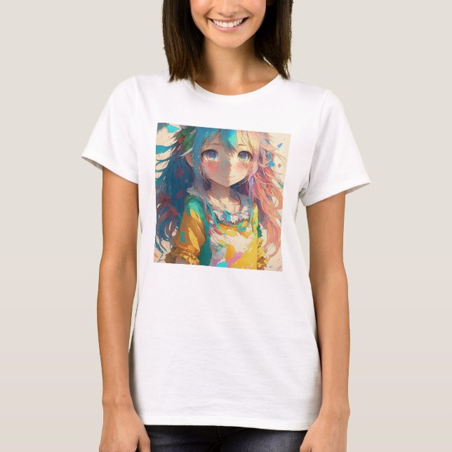 T-shirt Belle Fille Anime Colorée (Devant)