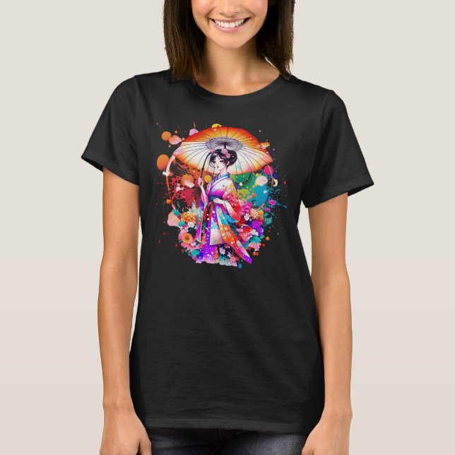 T-shirt Belle Japonaise en Kimono Parasol (Devant)