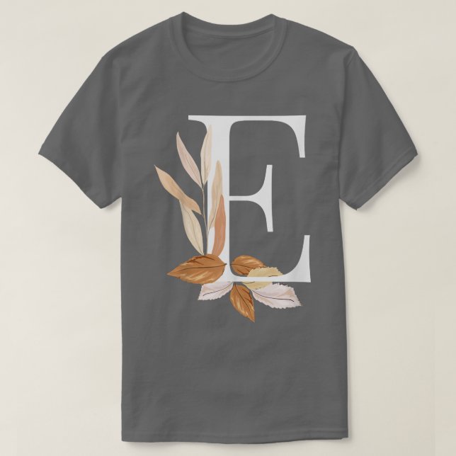 T-shirt Belle lettre blanche E automne initial feuille (Design devant)