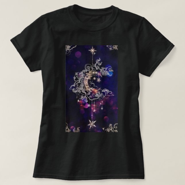 T-shirt Belle Lune Boho Stars Bleu Violet Femmes (Design devant)