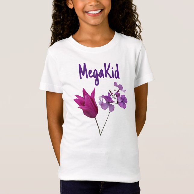 T-Shirt Belle Mega Kid joli tulip rose violet fleuri (Devant)