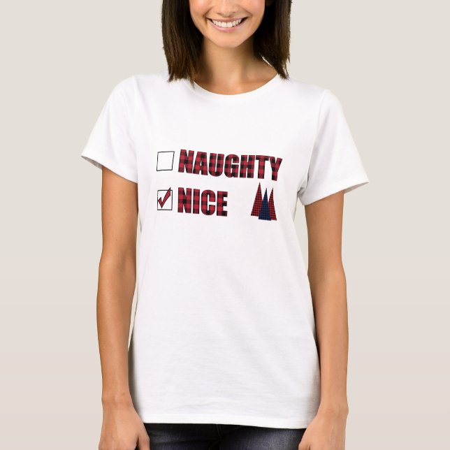 T-shirt Belle ou Nice Buffalo Plaid Rouge Noir Noël (Devant)