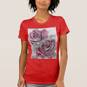 T-shirt Belle peinture d'aquarelle rouge et d'encre