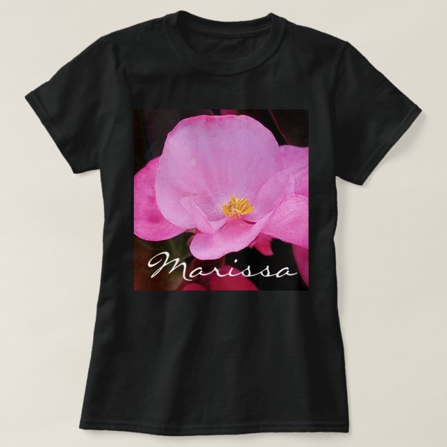 T-shirt Belle photo de rose Fleur Ajouter Nom Noir (Design devant)