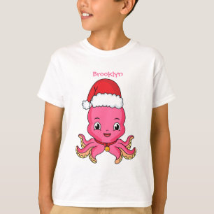 T-shirt Belle pieuvre joyeuse en casquette de Noël