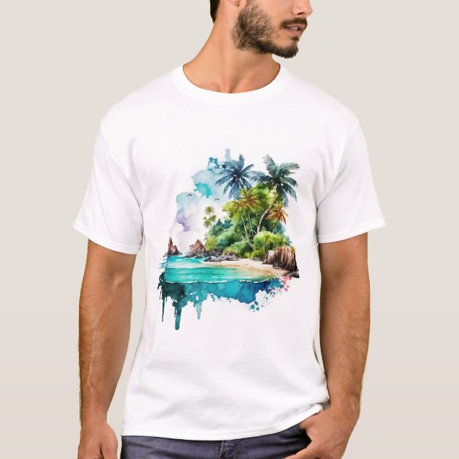 T-shirt Belle Plage Océan Vagues Sable Coquilles de mer (Devant)