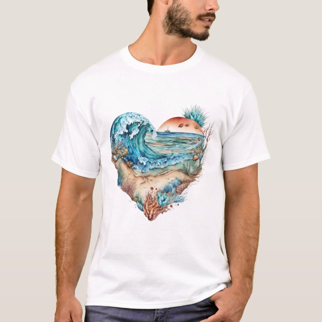 T-shirt Belle Plage Sable Vagues Arbre Coques de mer (Devant)