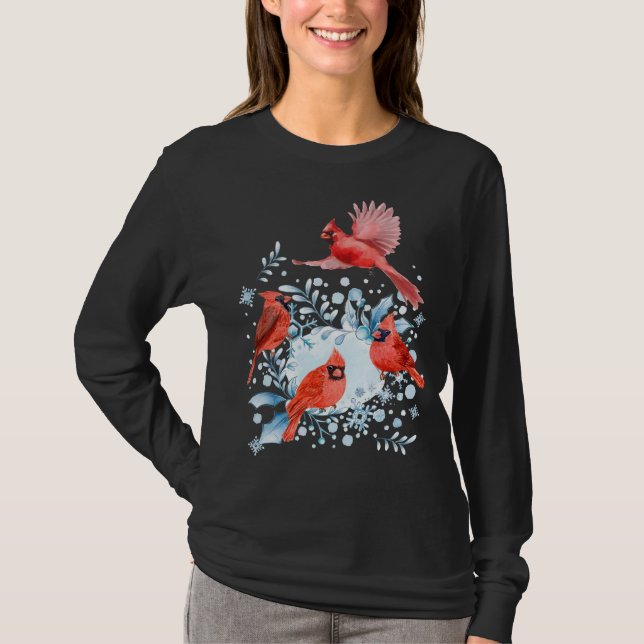 T-shirt Belle scène hivernale Cardinale Rouge Christma (Devant)