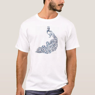 T-shirt Belle silhouette de paon bleu orné