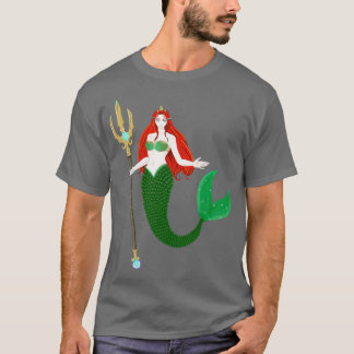 T-shirt belle sirène à cheveux rouges avec nageoire verte 