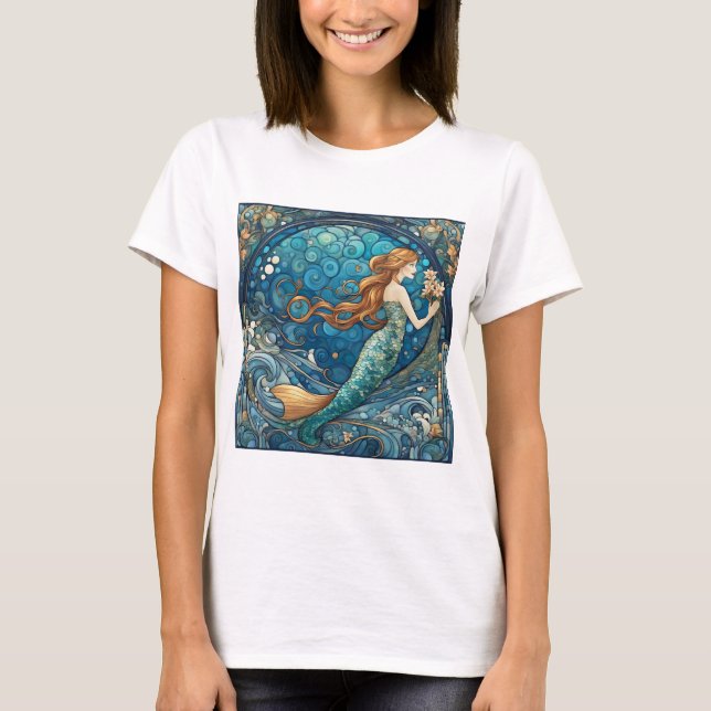 T-shirt Belle Sirène Art Nouveau Art Déco Bleu (Devant)