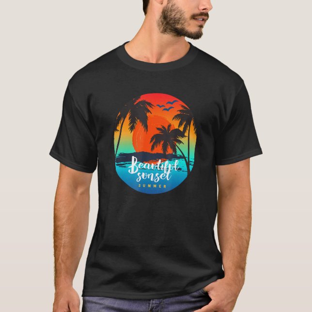 T-shirt Belle Sunset Summer Cool Beach Vibes (Devant)