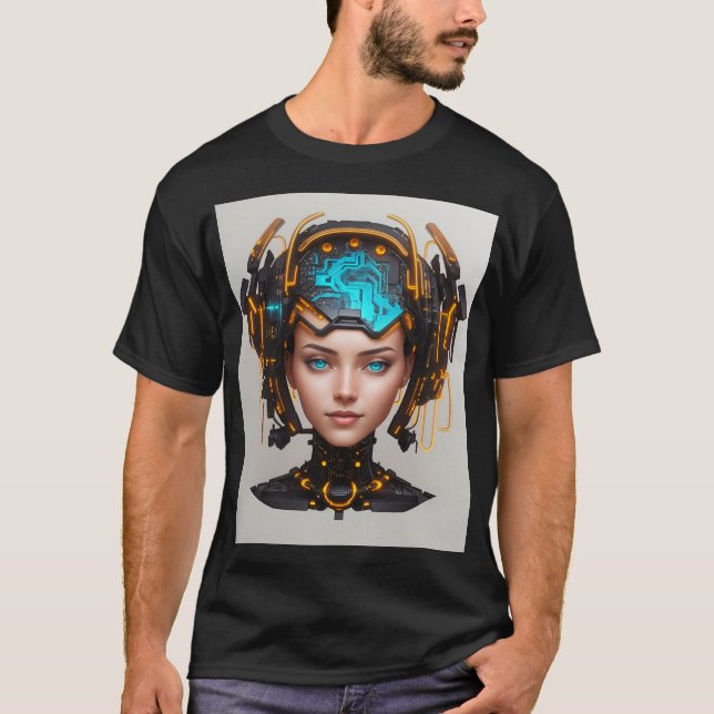 T-shirt Belle tête Cyborg avec Circuits (Devant)