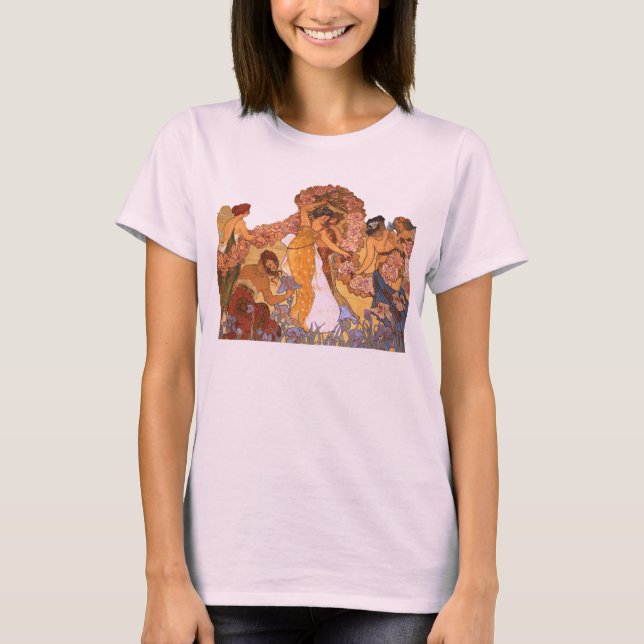 T-shirt Belles femmes Art Nouveau avec Irises et Rose (Devant)