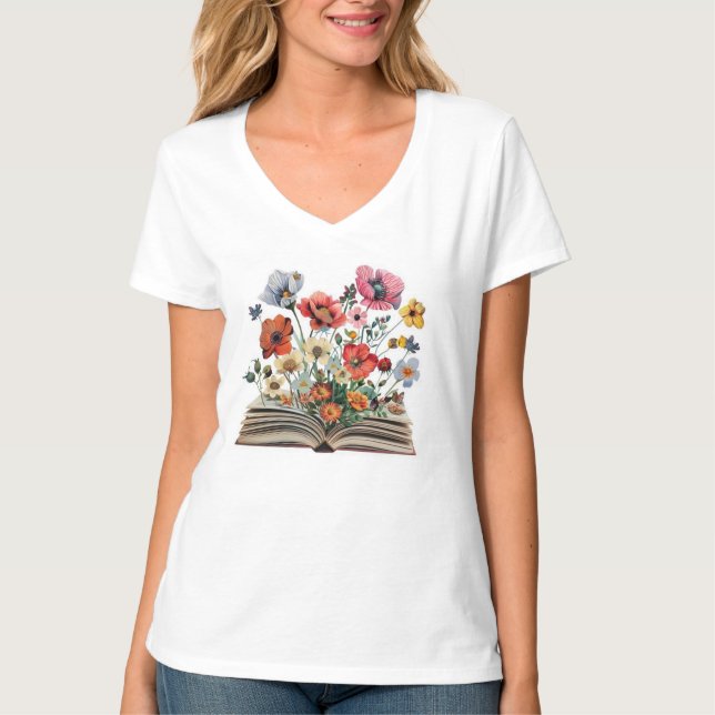 T-shirt Belles Fleurs De Livre Lecteurs Écrivains (Devant)