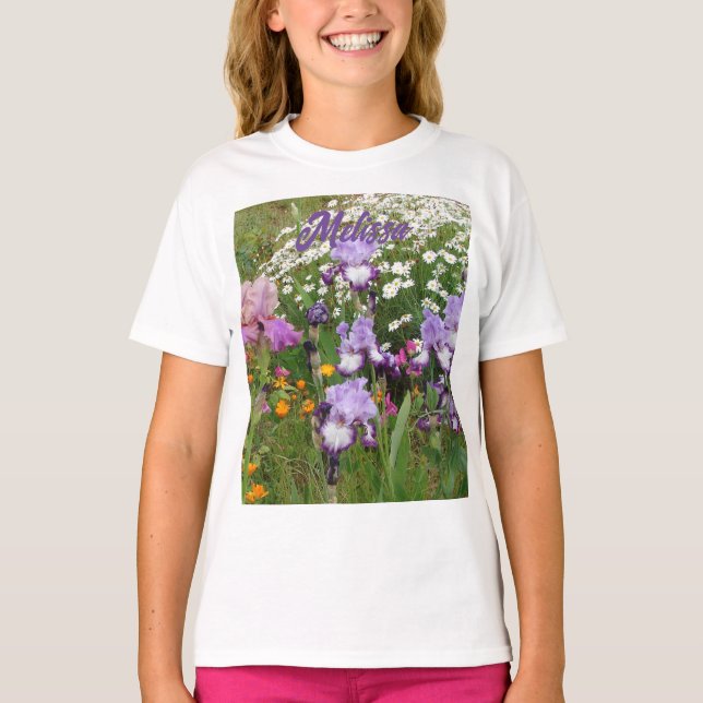 T-shirt Belles Iris Violets fleurs florale Jardin (Devant)
