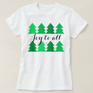 T-shirt Belles rangées d'arbres de Noël verts Joie à tous