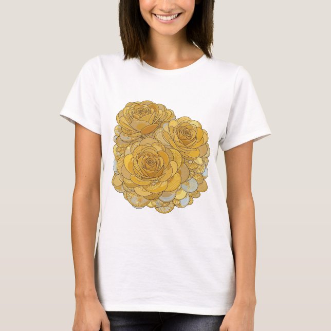 T-shirt Belles ROSES D'OR Argentées Design Moderne (Devant)
