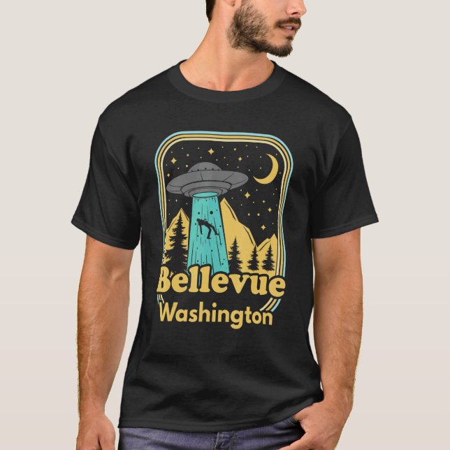 T-shirt Bellevue Washington Ufo Alien 80s Retro State Prid (Devant)
