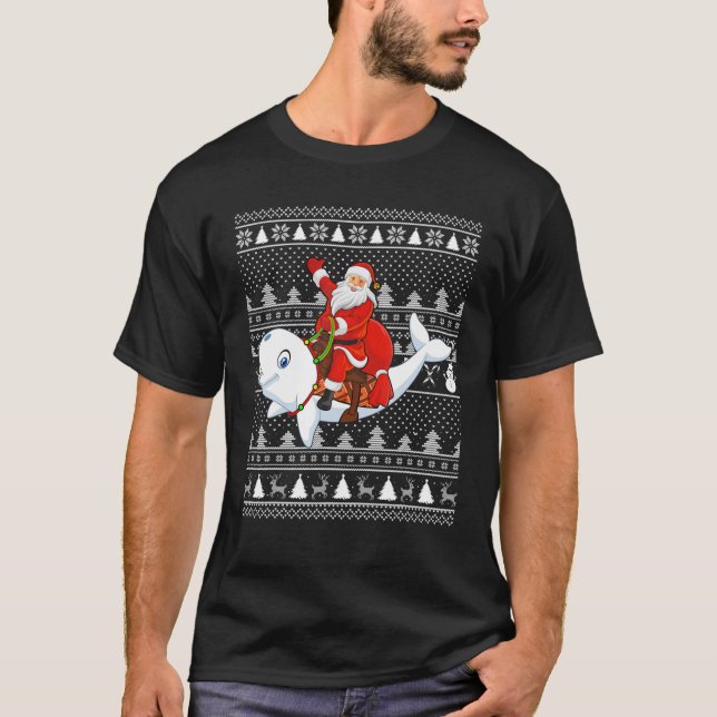 T-shirt Beluga Whale Lover Santa Riding Beluga Whale Ugly (Devant)