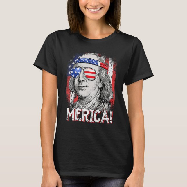 T-shirt Ben Franklin Merica American Flag 4th of July Kids (Devant)