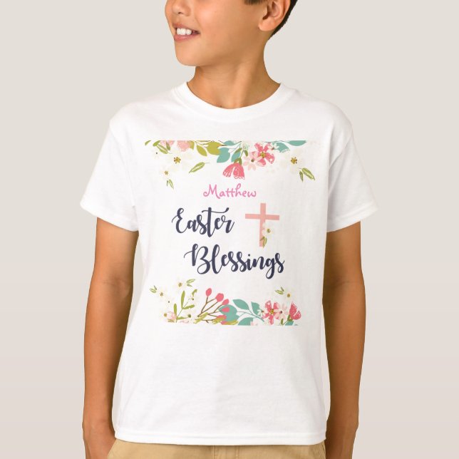 T-shirt Bénédiction de Pâques de fleurs Christ ressuscitée (Devant)