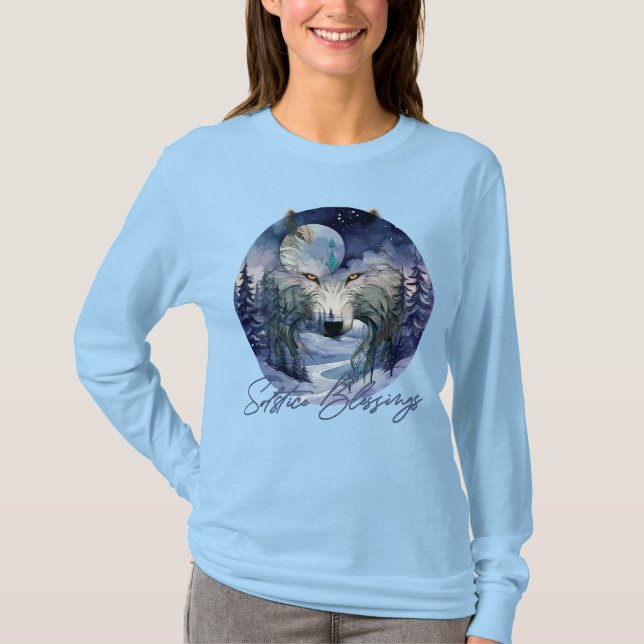 T-shirt Bénédiction solstice Wolf d'hiver Moonlight Woods (Devant)