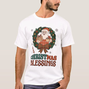 T-shirt Bénédictions de Noël Couronne de Père Noël Ruban à
