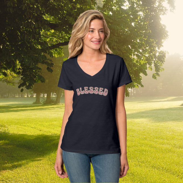 T-shirt BÉNÉFICIÉ Rouge Blanc Floral Gratitude Rétro Texte (Créateur téléchargé)