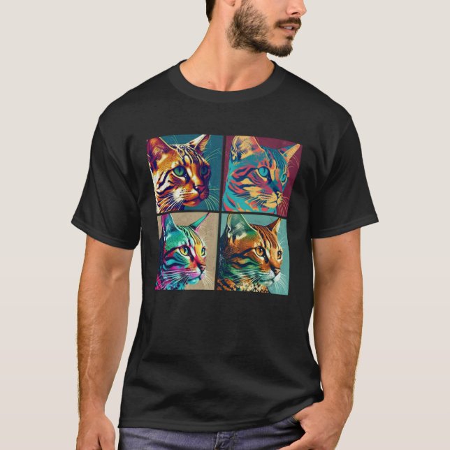 T-shirt Bengal Cat Pop Illustration Colorful Animal Women  (Devant)