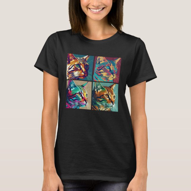 T-shirt Bengal Cat Pop Illustration Colorful Animal Women  (Devant)