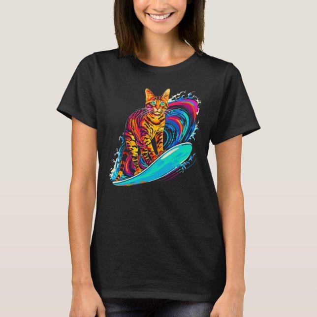 T-shirt Bengal Cat Surfer (Devant)