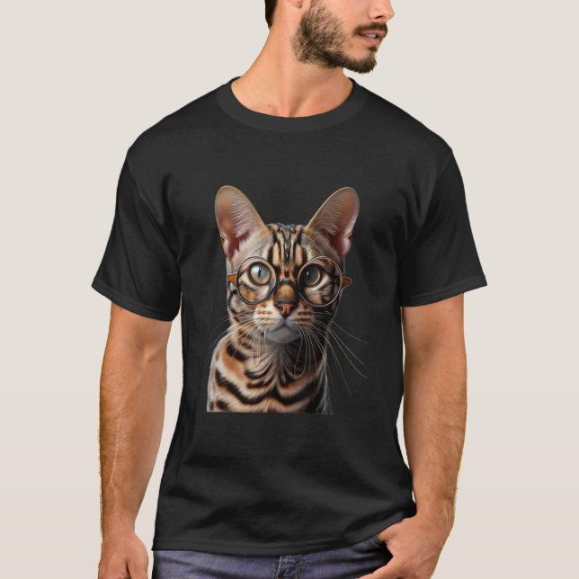 T-shirt Bengal Cat Wearing Glasses (Devant)
