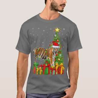 T-shirt Bengal Tiger Lighting Xmas Tree Santa Bengal Tiger