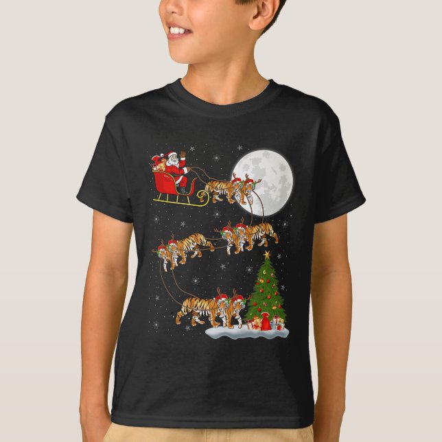 T-shirt Bengal Tiger Santa Sleigh Flying Funny Magical Chr (Devant)