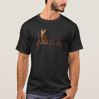 T-shirt Bengale Chat Heartbeat EKG Drôle J'Aime Mon Bengal