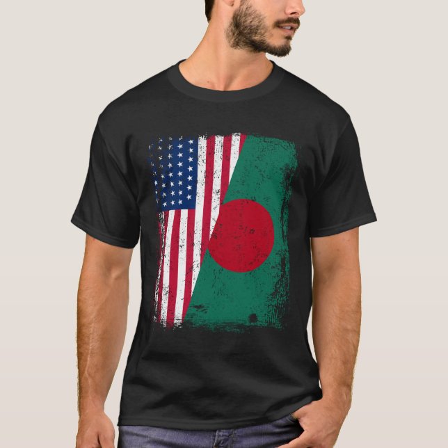 T-shirt BENGALI RACINE LE Drapeau À moitié américain BANGL (Devant)