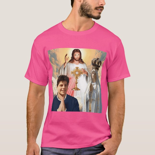 T-shirt Béni Carlo Acutis Jésus Et Notre Dame De Ftima (Devant)