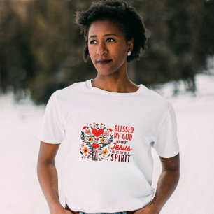 T-shirt Béni Par Dieu Aimé Par Jésus Croix Florale