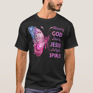 T-shirt Béni par Dieu Aimé par Jésus Papillon Rose Chris
